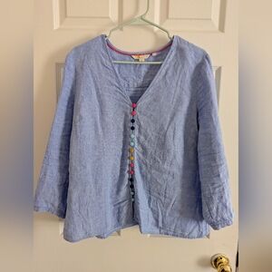 Boden Blue Cecilia Linen Blouse Size 14